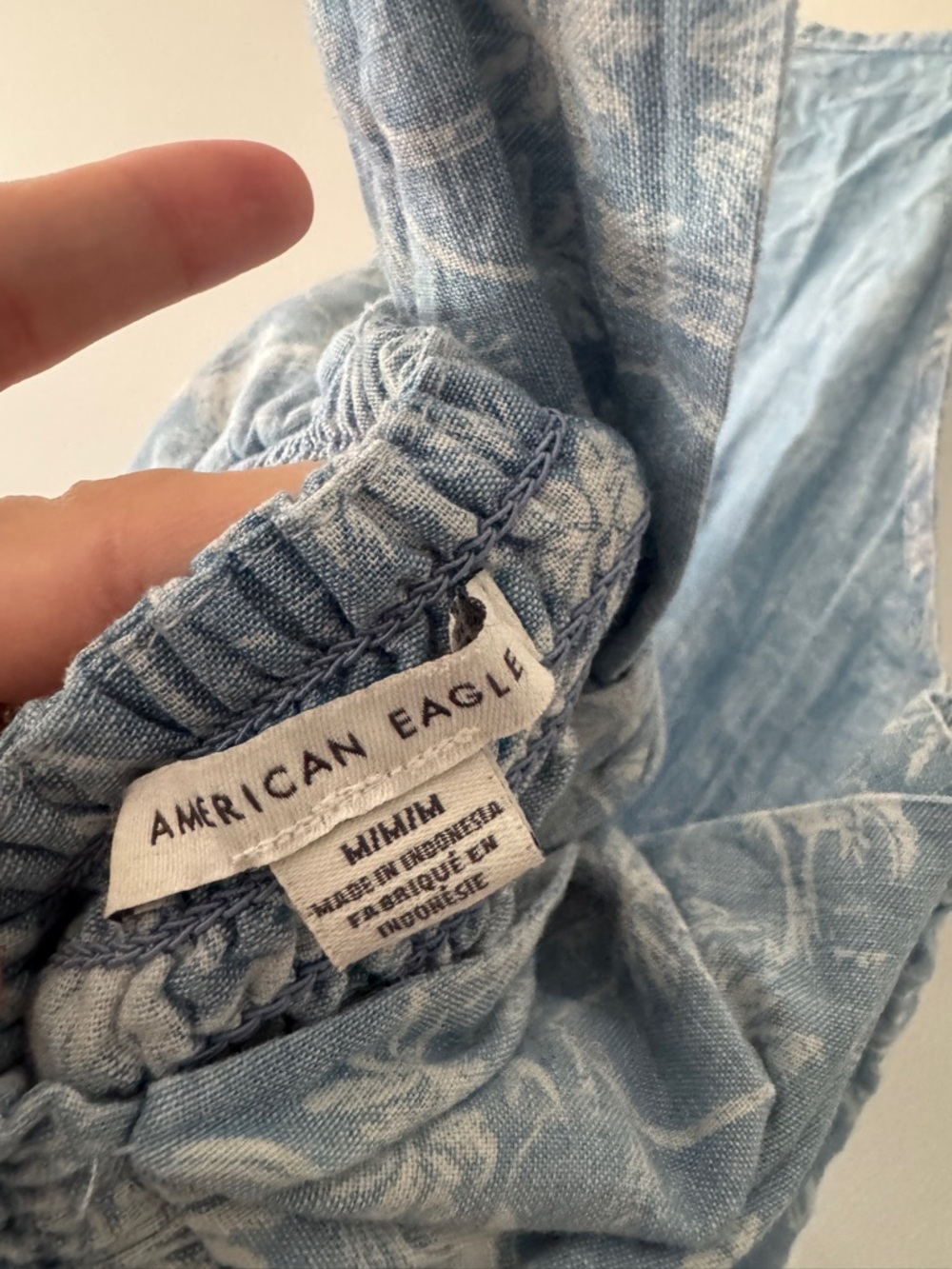 American Eagle Blue Palm Tree Print Romper Back Bow Tie Detail Smocked - Picture 7 of 8